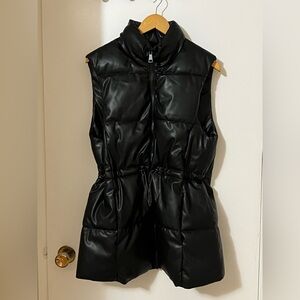 Black Faux Leather Puffer Vest